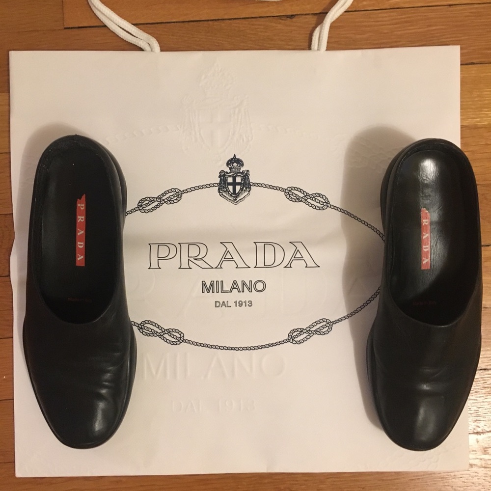 Prada black leather mules